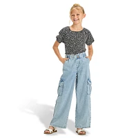 Girl's Paperbag Wide-Leg Cargo Pants