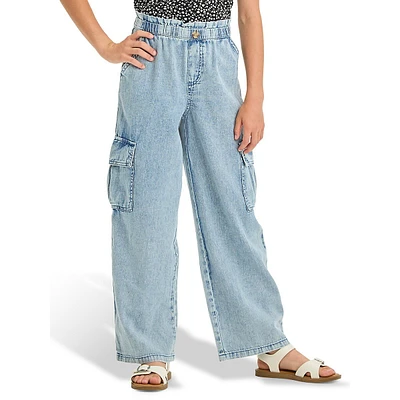 Girl's Paperbag Wide-Leg Cargo Pants