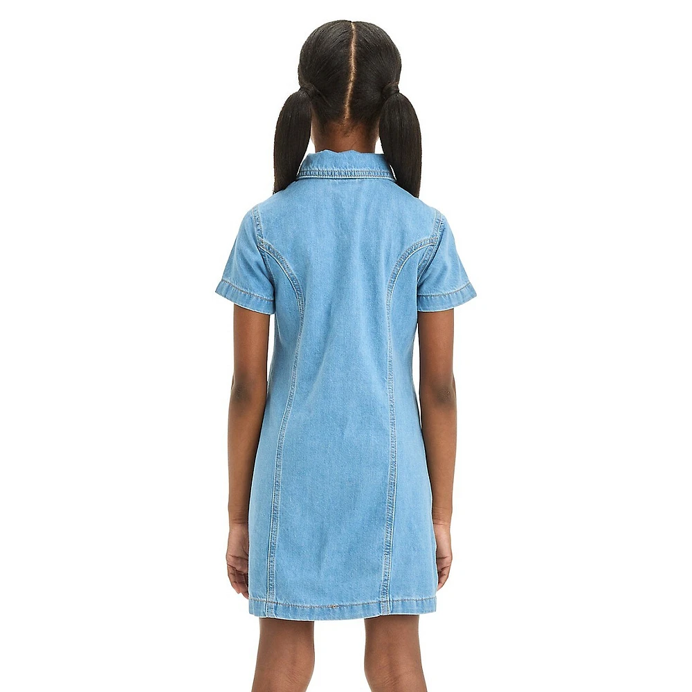 Girl's Short-Sleeve Denim Dress