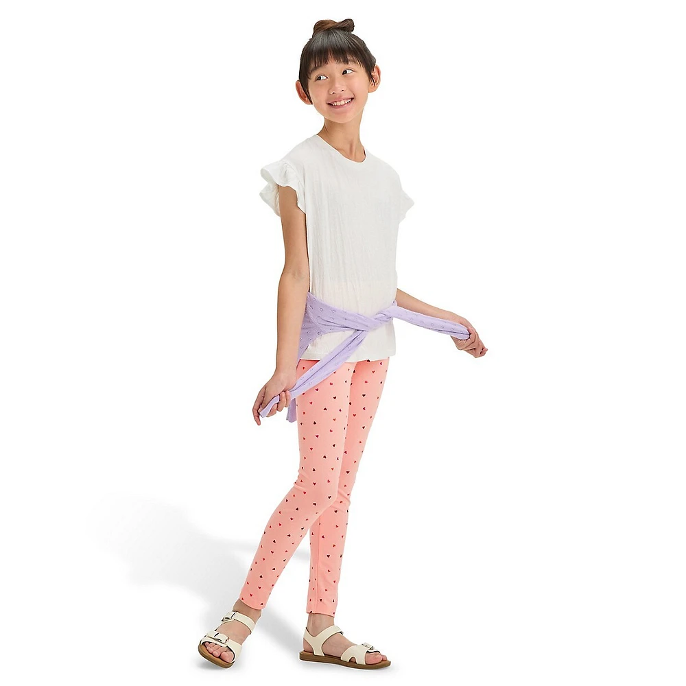 Girl's Mini Heart-Print Leggings