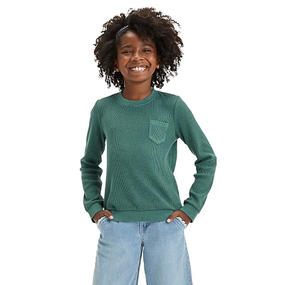 Girl's Long-Sleeve Waffle-Knit Top