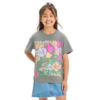 Girl's Take It Easy Floral-Graphic Drop-Shoulder Boxy T-Shirt