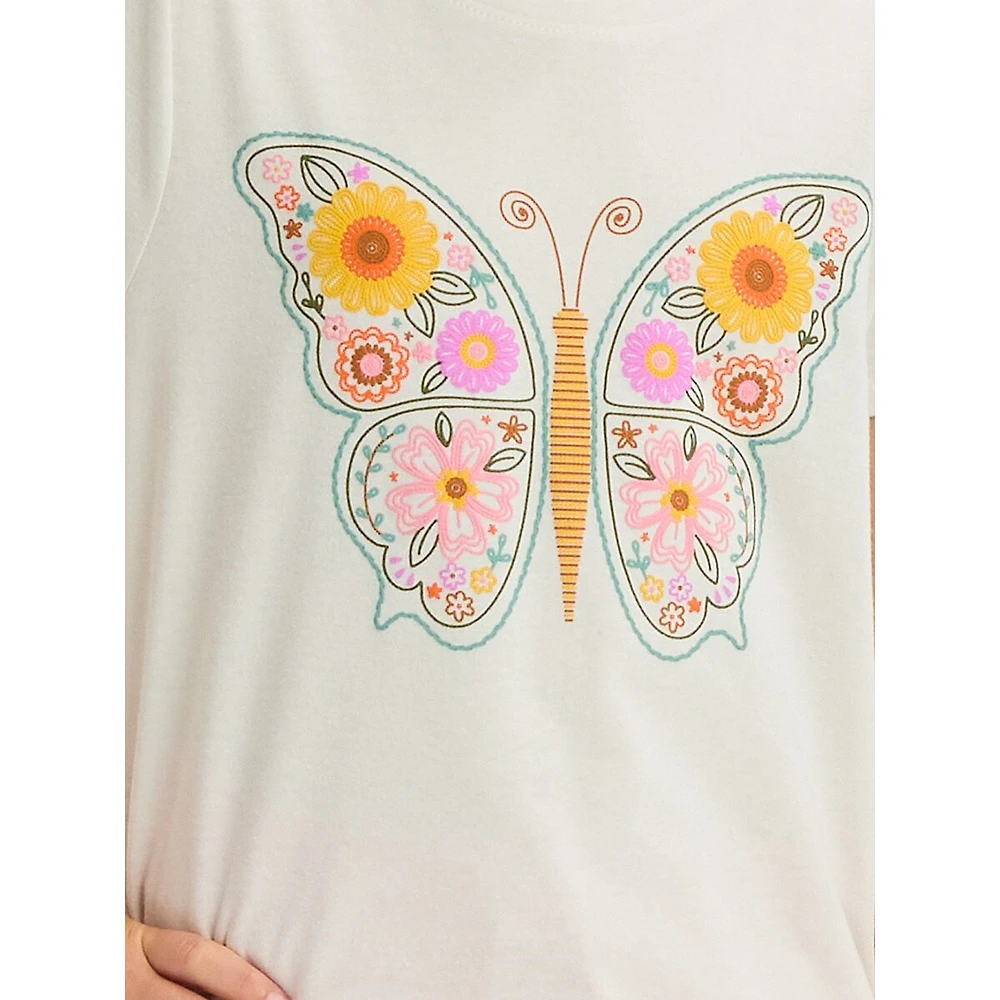 Girl's Embroidered Butterfly Graphic T-Shirt