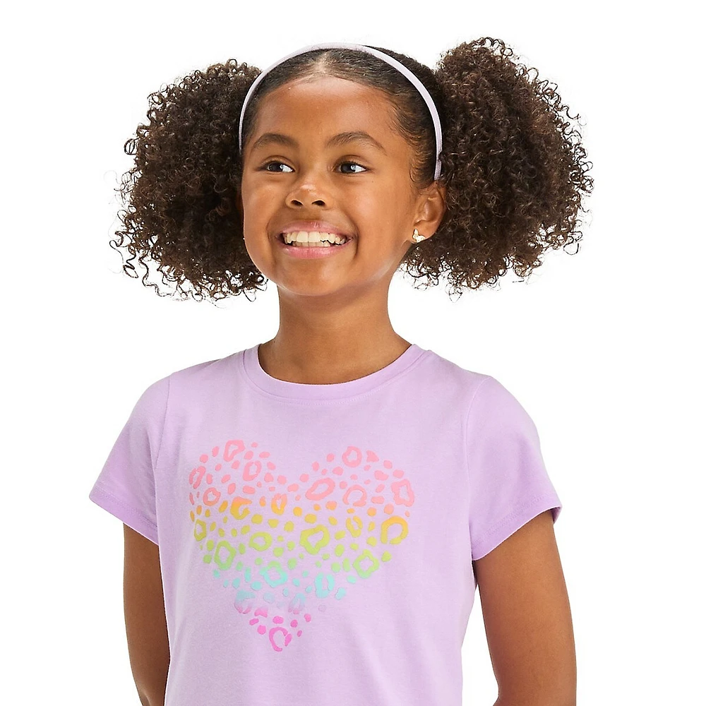 Girl's Leopard Printed Heart Graphic T-Shirt