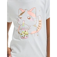 Girl's Boba Tea Cat Graphic T-Shirt