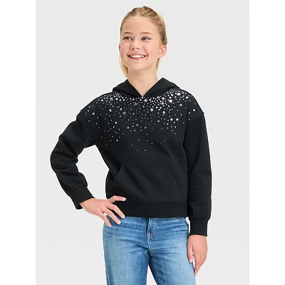 Girl's Star-Print Fleece Pullover Hoodie