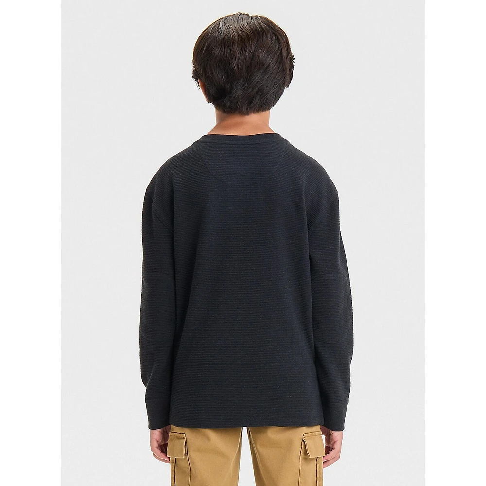 Boy's Long-Sleeve Textured Henley Shirt