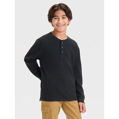 Boy's Long-Sleeve Textured Henley Shirt