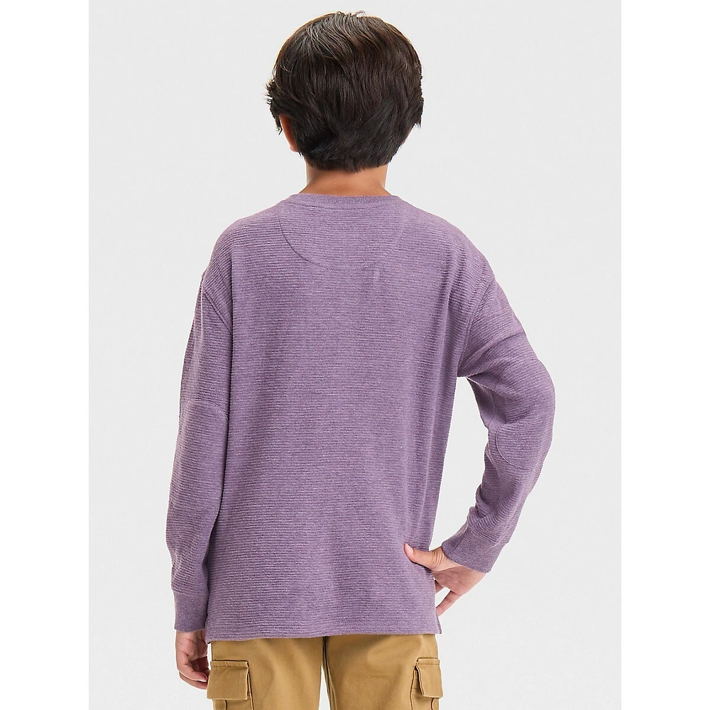 Boy's Long-Sleeve Textured Henley Shirt