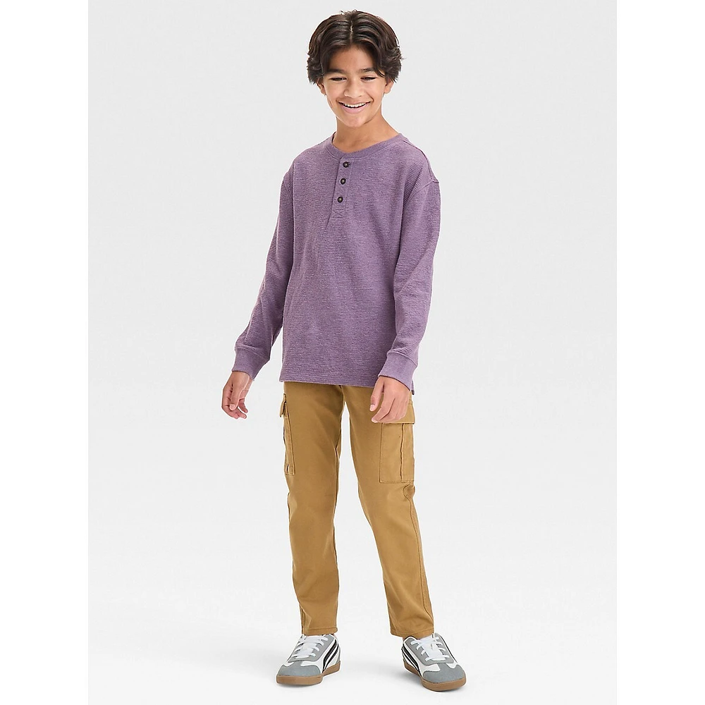 Boy's Long-Sleeve Textured Henley Shirt