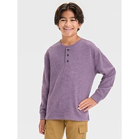 Boy's Long-Sleeve Textured Henley Shirt