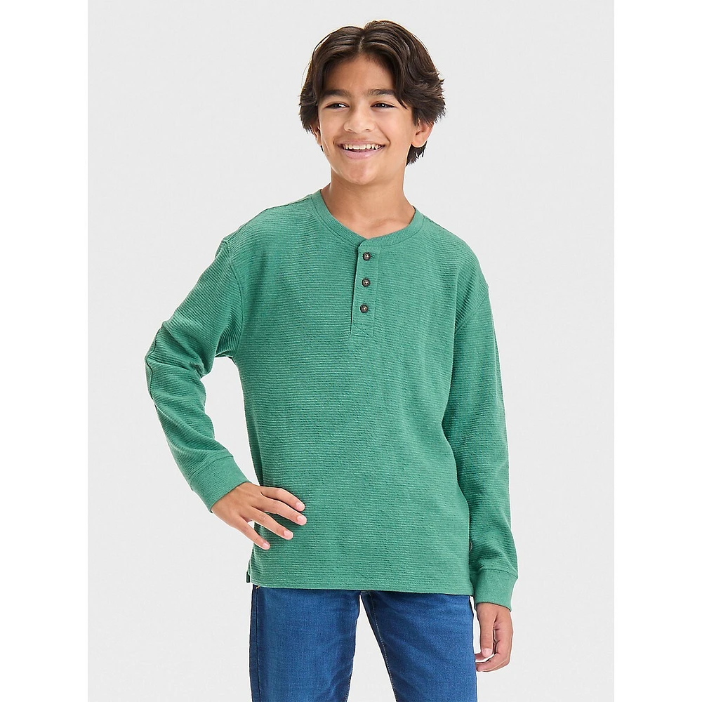Boy's Long-Sleeve Textured Henley Shirt