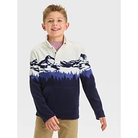 Boy's Mountain-Scene Plush Mockneck Pullover