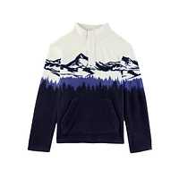 Boy's Mountain-Scene Plush Mockneck Pullover