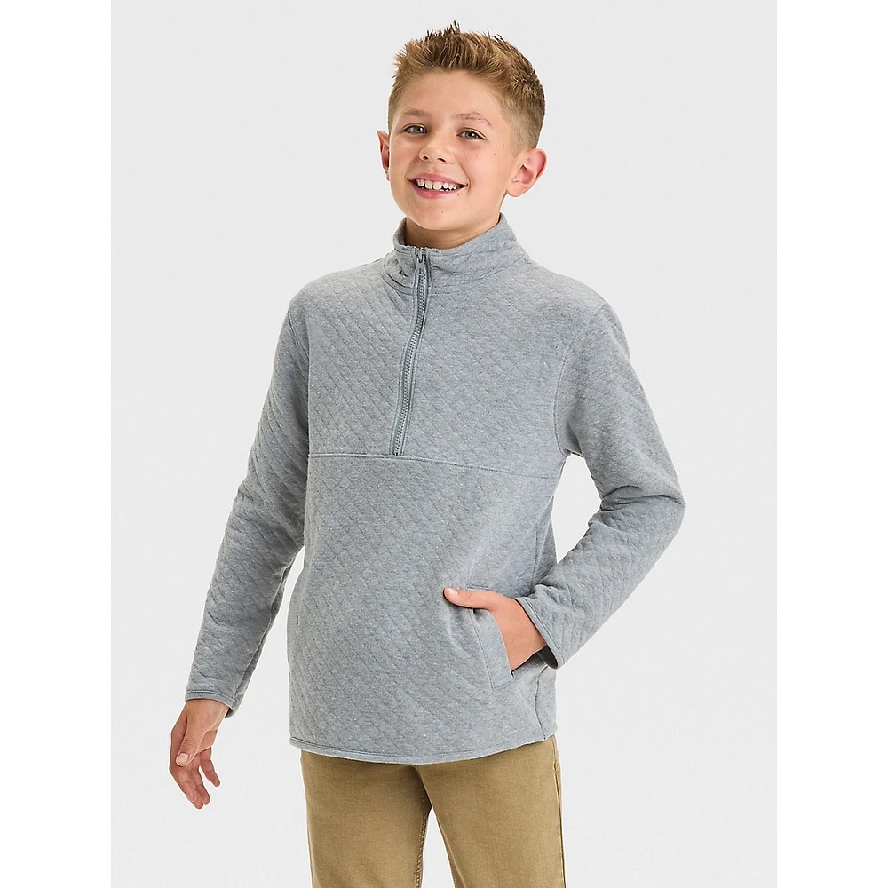 Boy's Quilted Half-Zip Mockneck Pullover