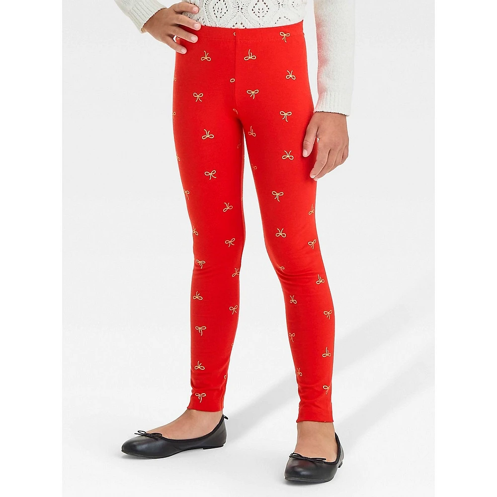 Girl's Bow-Print Leggings