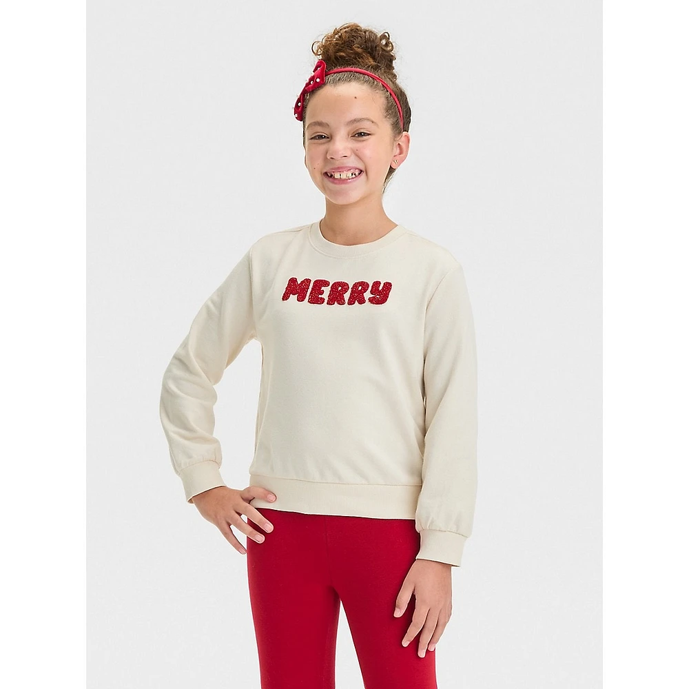 Girl's French Terry 'Merry' Sweatshirt