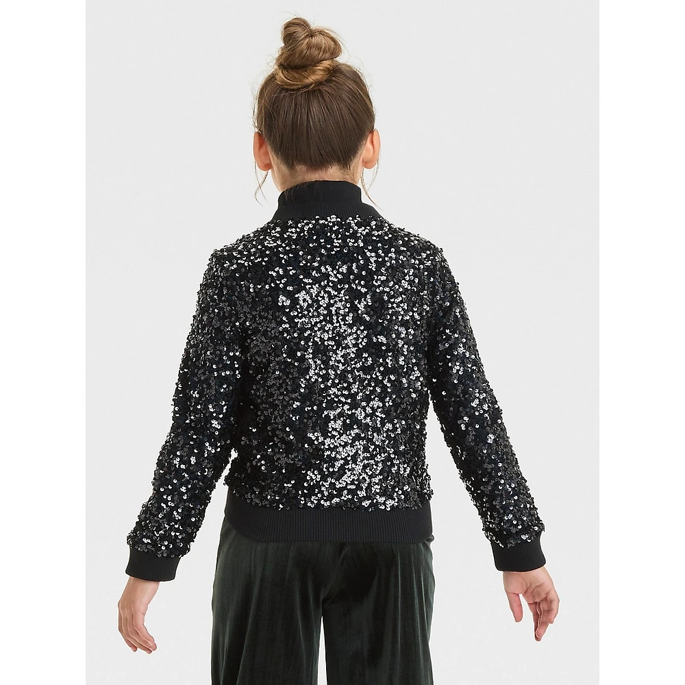 Girl's Zip-Up Sequin Bomber Jacket