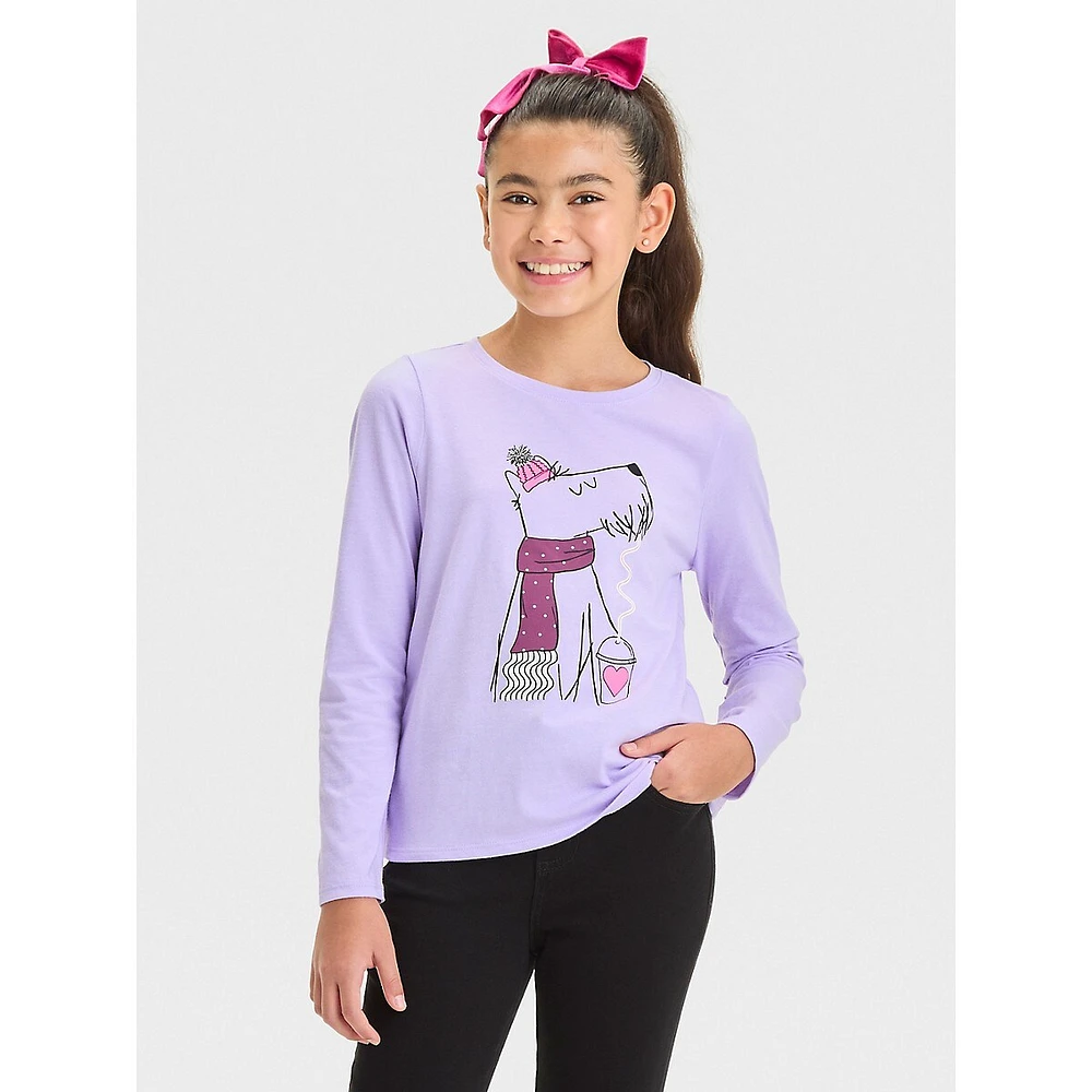 Girl's 'Winter Pup' Long-Sleeve T-Shirt