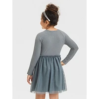 Girl's Long-Sleeve Ribbed-Knit &Tulle Dress