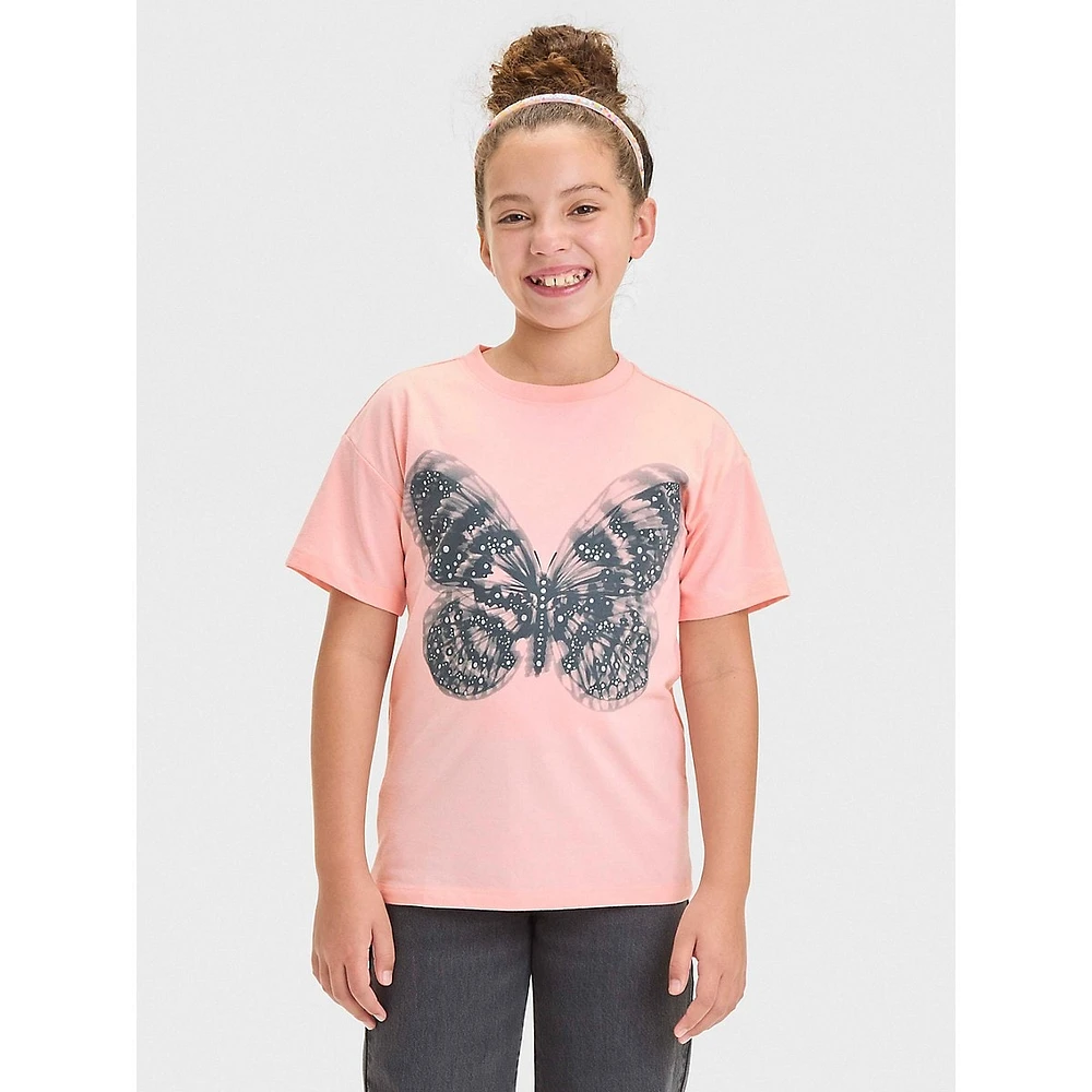 Girl's Butterfly Oversized Graphic T-Shirt