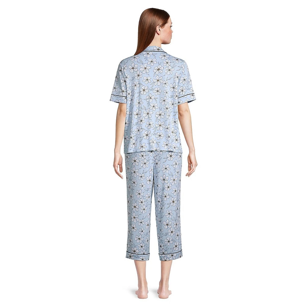 2-Piece Short-Sleeve Shirt & Capris Stretch Pyjama Set