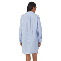 Striped Long-Sleeve Roll-Tab His Shirt Sleepshirt