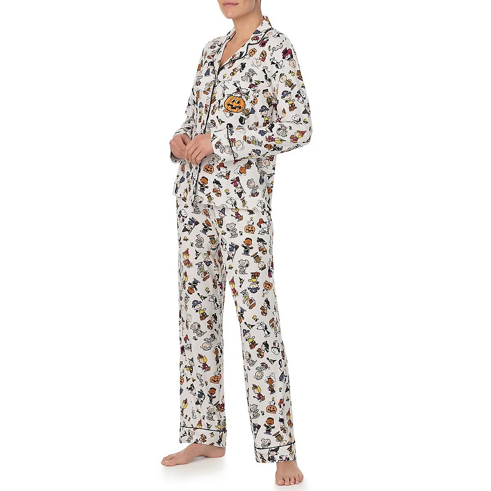 2-Piece Halloween-Print Notched Top & Pants Pyjama Set