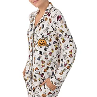 2-Piece Halloween-Print Notched Top & Pants Pyjama Set