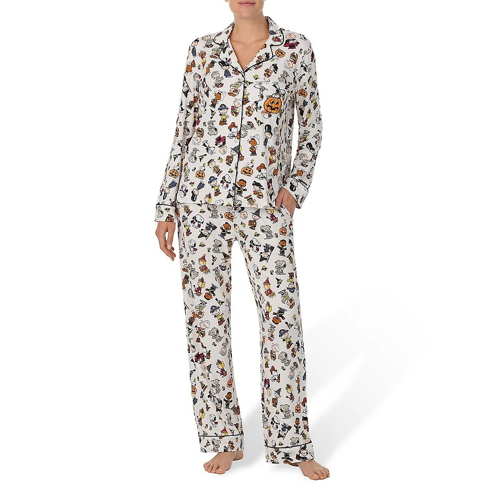 2-Piece Halloween-Print Notched Top & Pants Pyjama Set