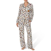 2-Piece Halloween-Print Notched Top & Pants Pyjama Set