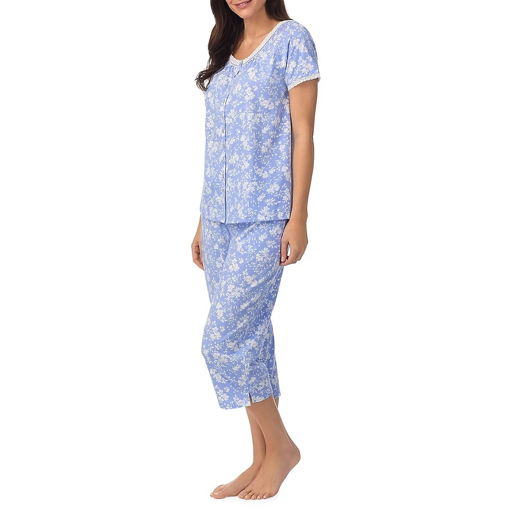 2-Piece Floral Top & Capri Pants Pyjama Set