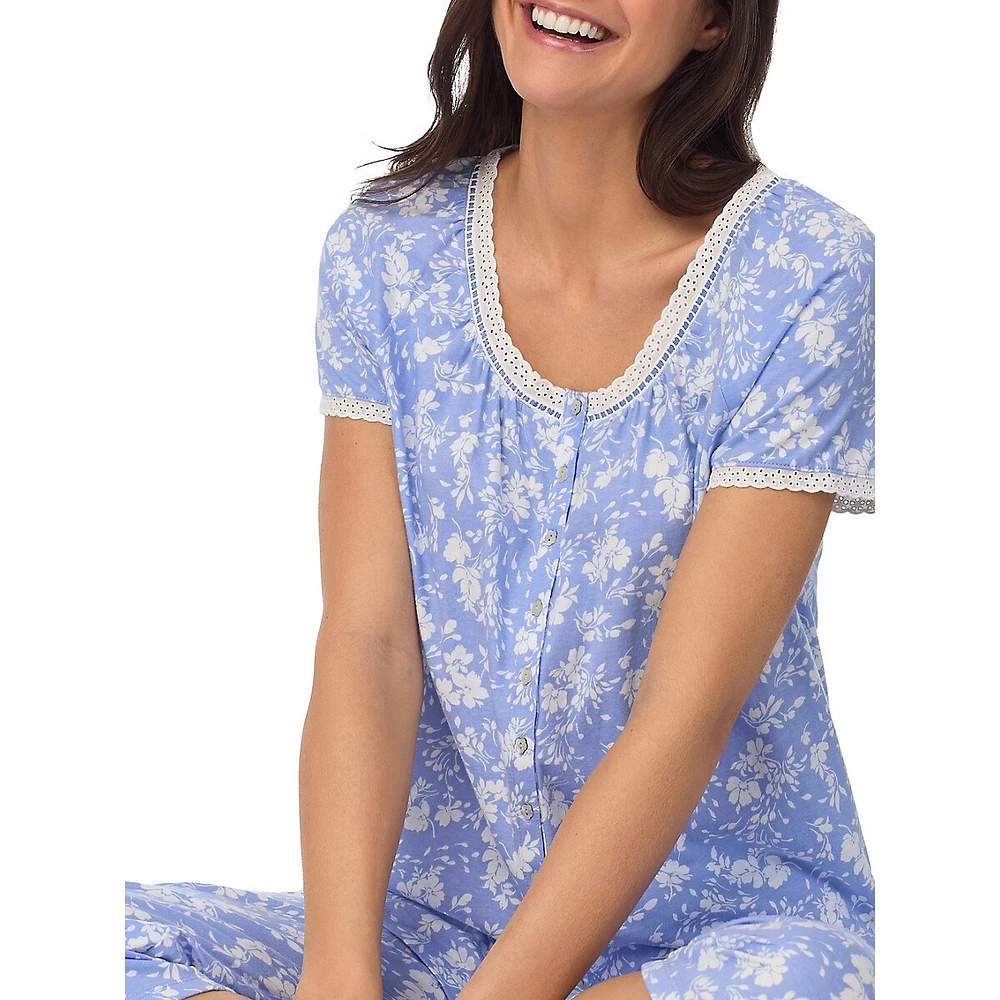 2-Piece Floral Top & Capri Pants Pyjama Set