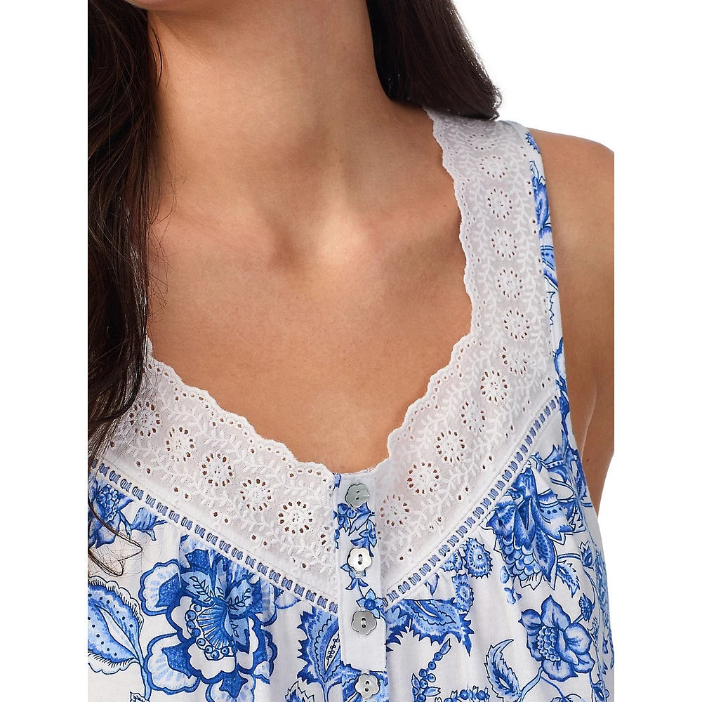 Sleeveless Floral Vine-Print Chemise