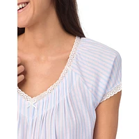 Printed Cap-Sleeve Long Nightgown
