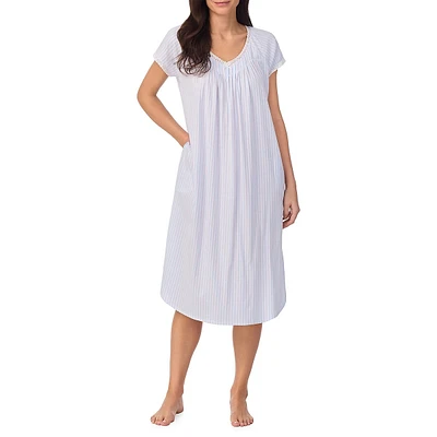 Printed Cap-Sleeve Long Nightgown