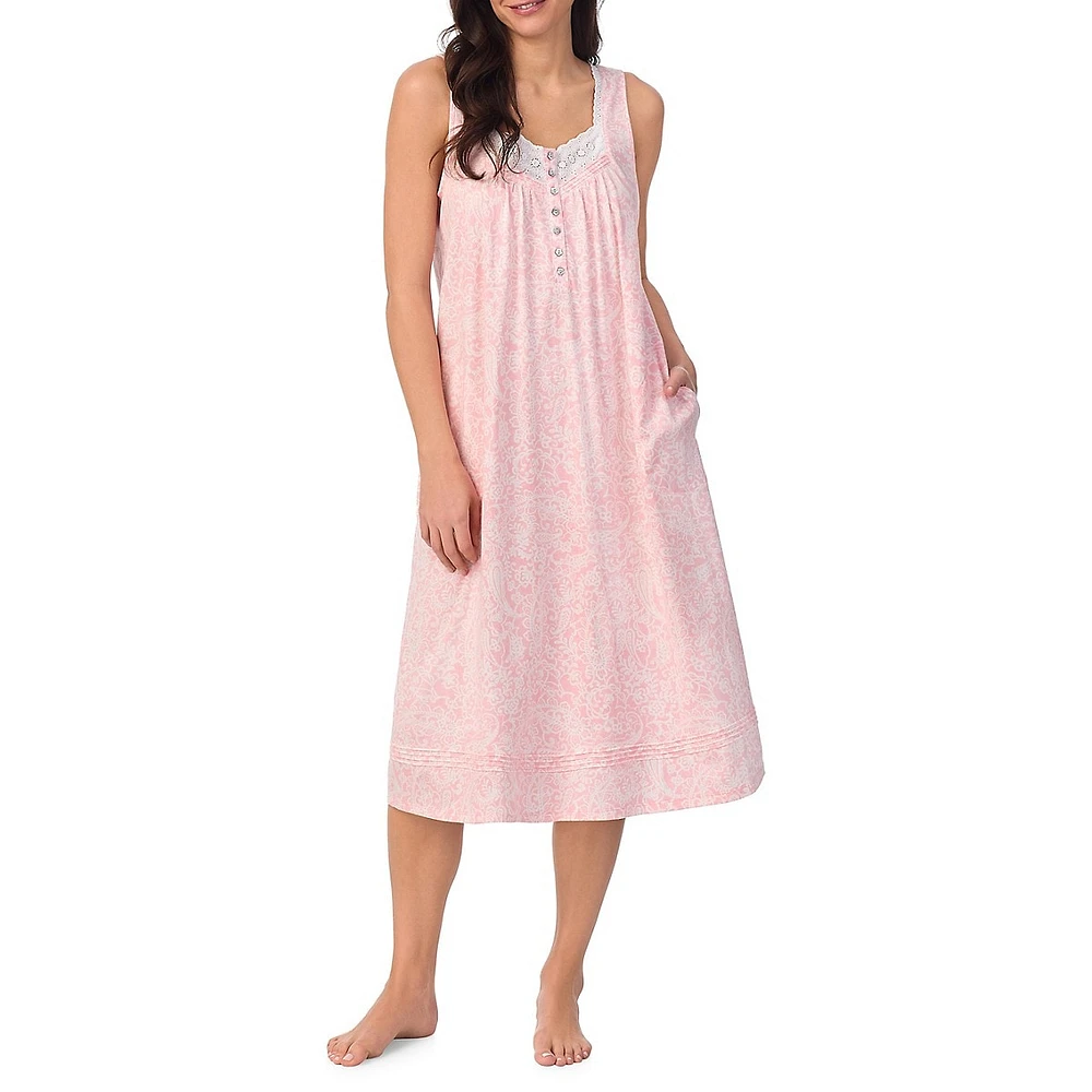 Printed Sleeveless Long Nightgown