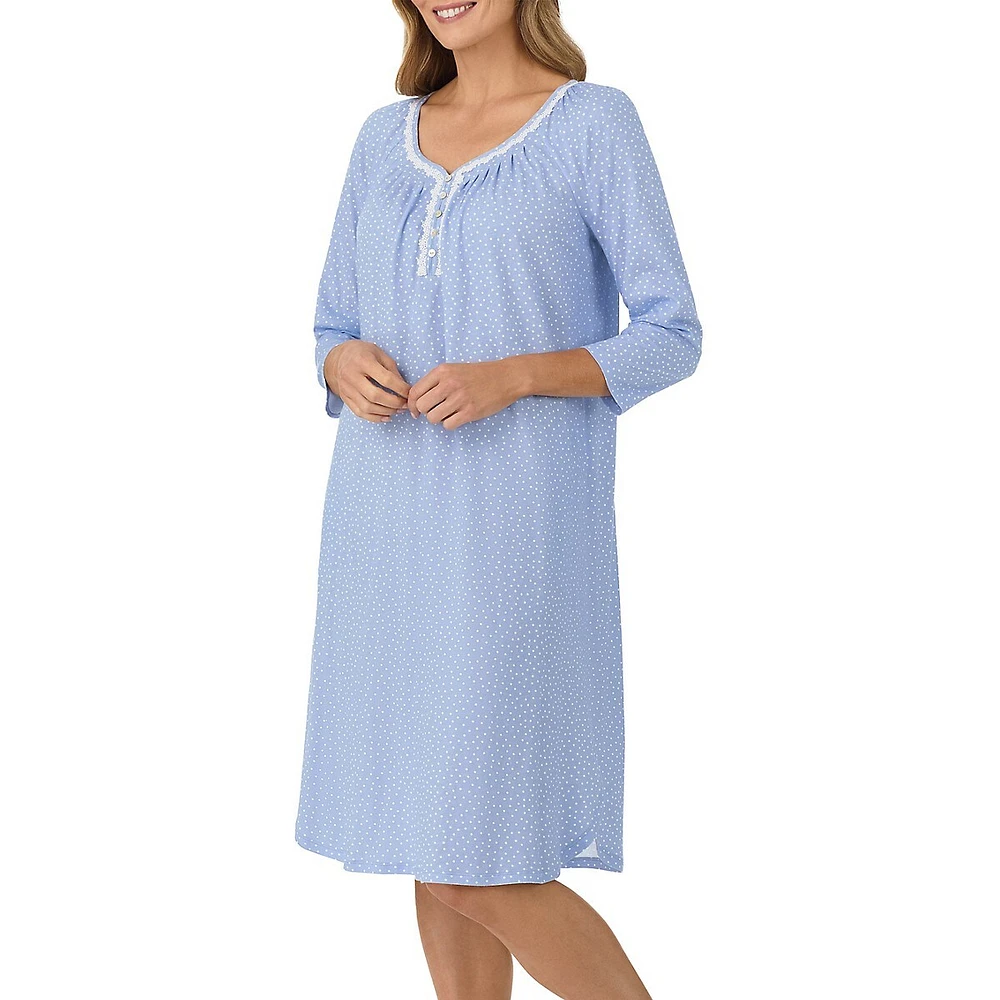 Three-Quarter-Sleeve Lace-Trimmed Nightgown