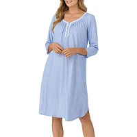 Three-Quarter-Sleeve Lace-Trimmed Nightgown