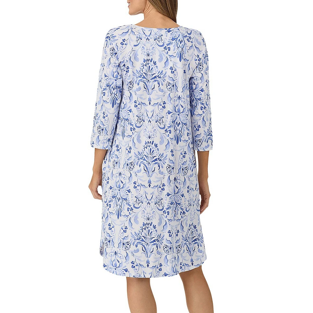 Three-Quarter-Sleeve Lace-Trimmed Nightgown
