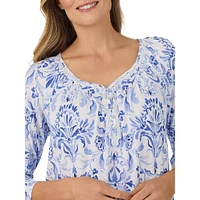 Three-Quarter-Sleeve Lace-Trimmed Nightgown