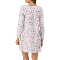 Lace-Trim Printed Long-Sleeve Short Nightgown