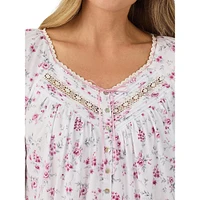 Lace-Trim Printed Long-Sleeve Short Nightgown