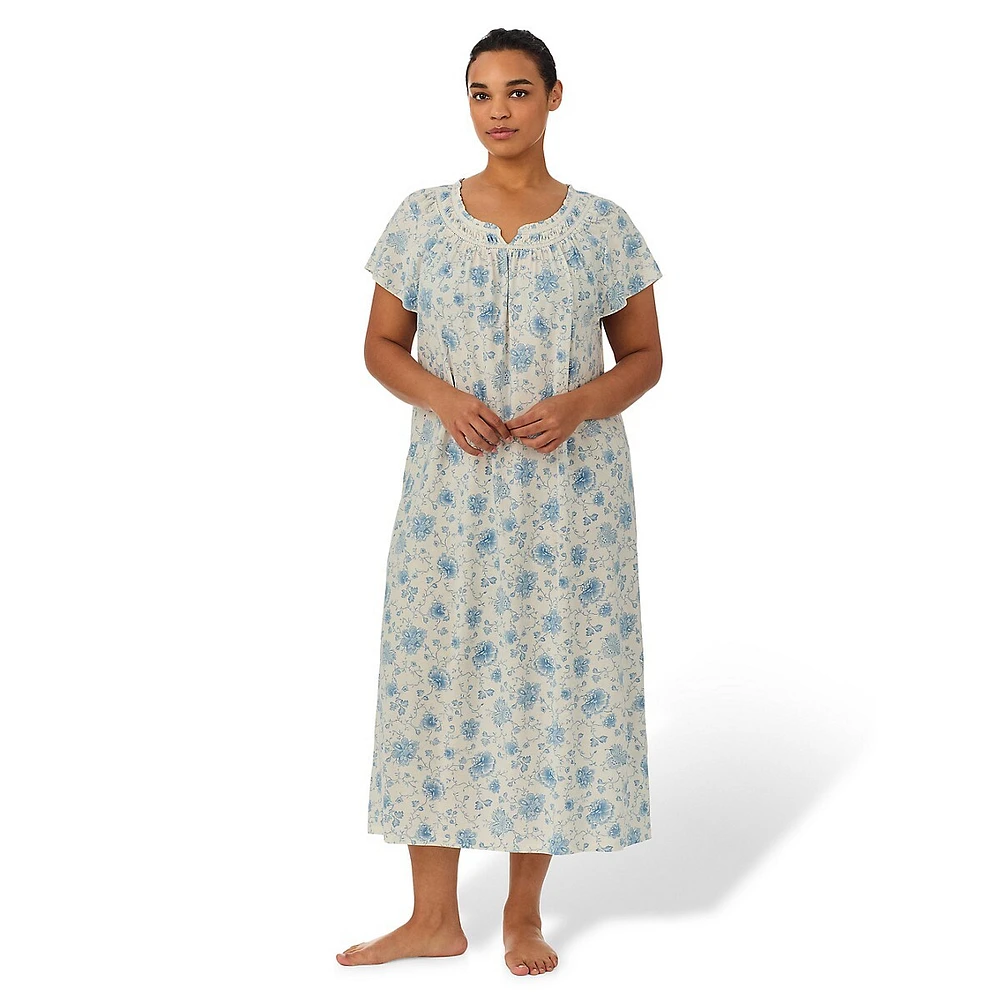 Plus Floral Short-Sleeve Nightgown