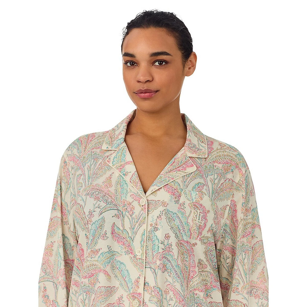 Plus 3/4-Sleeve Paisley-Print Sleepshirt