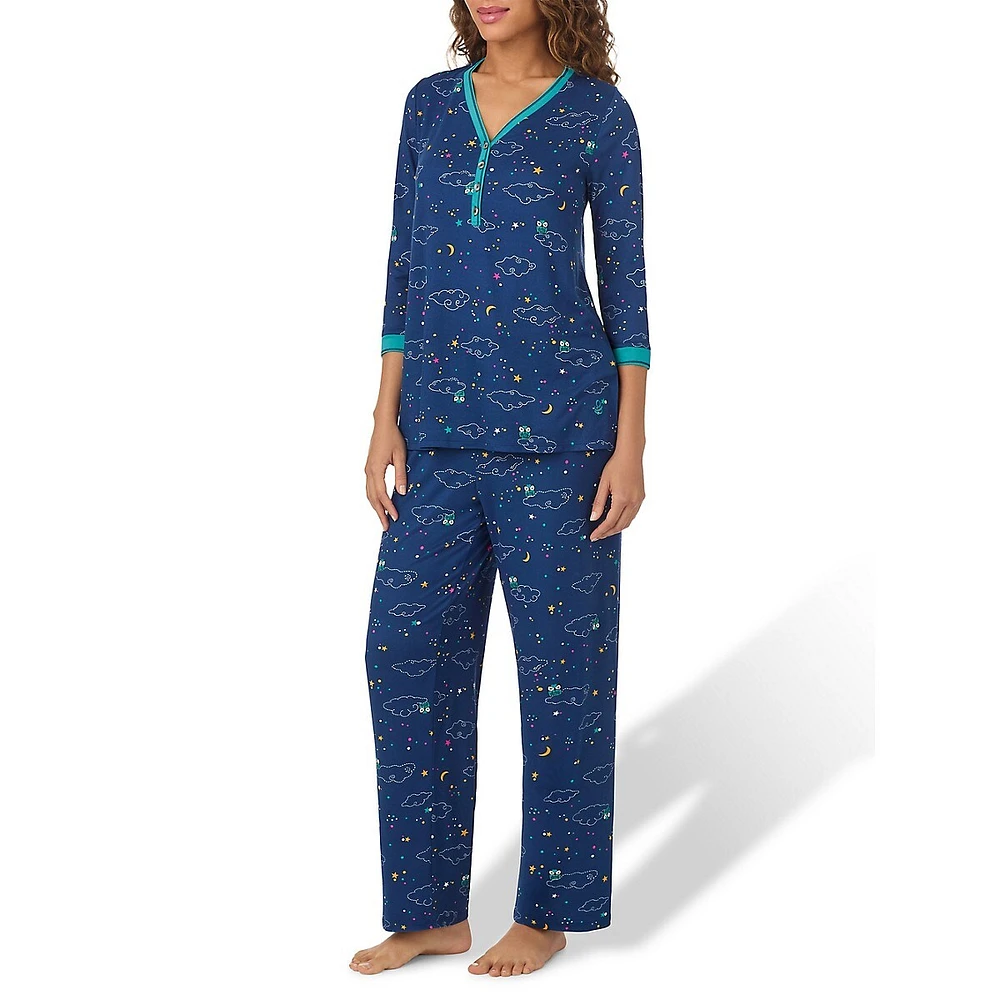 Printed 2-Piece Henley Top & Pants Pyjama Set