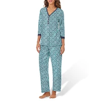 Printed 2-Piece Henley Top & Pants Pyjama Set