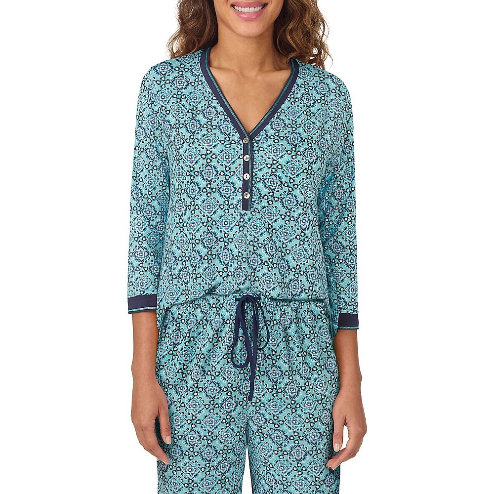 Printed 2-Piece Henley Top & Pants Pyjama Set