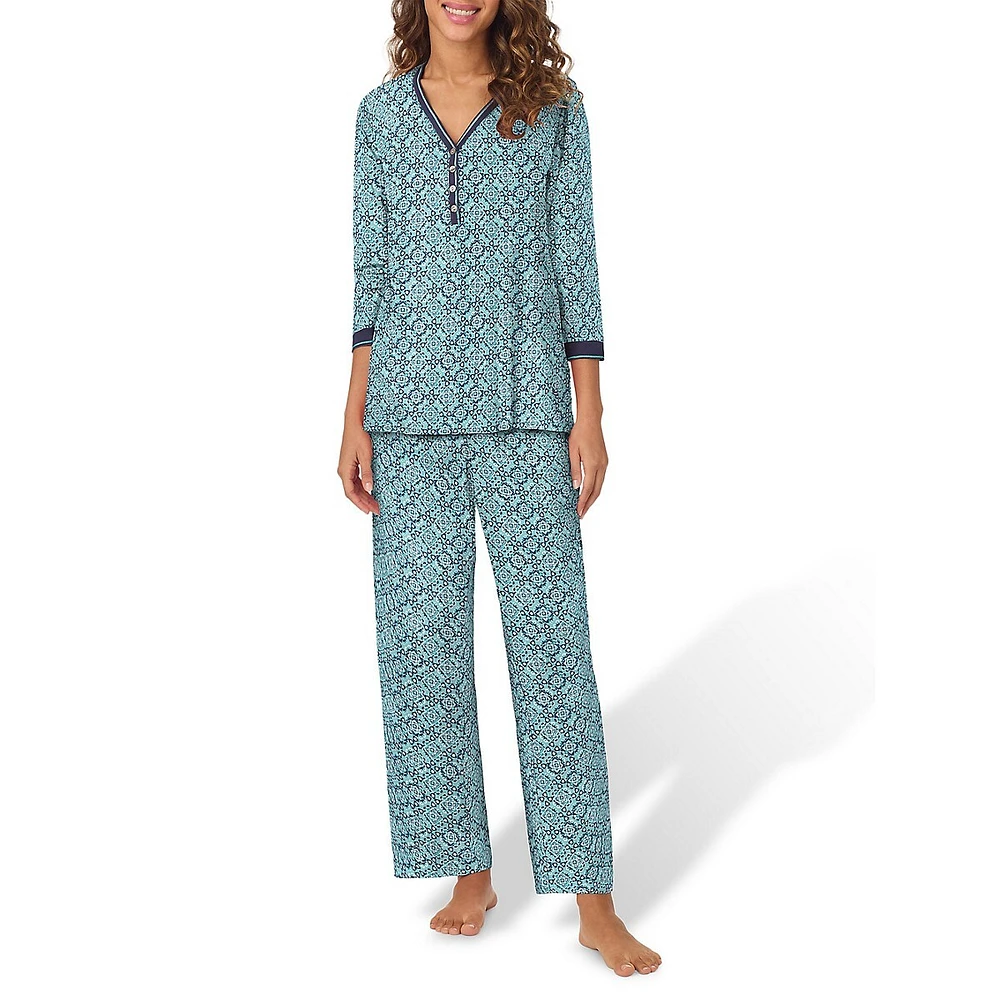 Printed 2-Piece Henley Top & Pants Pyjama Set