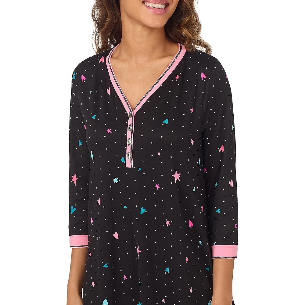 Printed Long-Sleeve Henley Sleepshirt